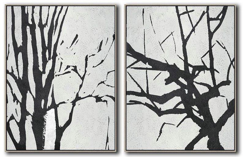 Extra Large Abstract Painting On Canvas,Set Of 2 Minimal Painting On Canvas - Hand Made Original Art